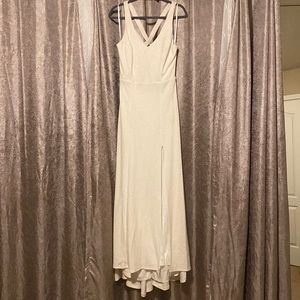 Ivory and gold open back gown, with train and front opening, only wore once